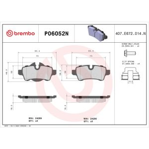 Brembo Brake Pad, Nao, Fmsi Number D1309-8424, Ceramic, Set of 4, With Hardware – P06052N