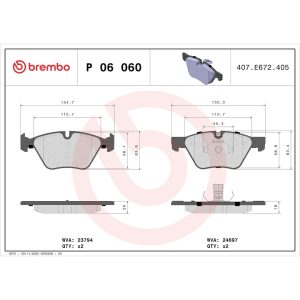 Brembo Brake Pad, Fmsi Number D1504-8705, Low-Metallic, Set of 4 – P06060
