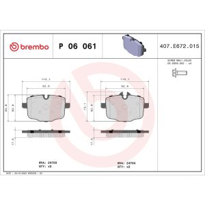 Brembo Brake Pad, Fmsi Number D1469-8669, Low-Metallic, Set of 4, With Hardware – P06061