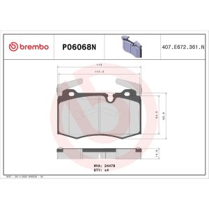 Brembo Brake Pad, Nao, Fmsi Number D1403-8511, Ceramic, Set of 4 – P06068N