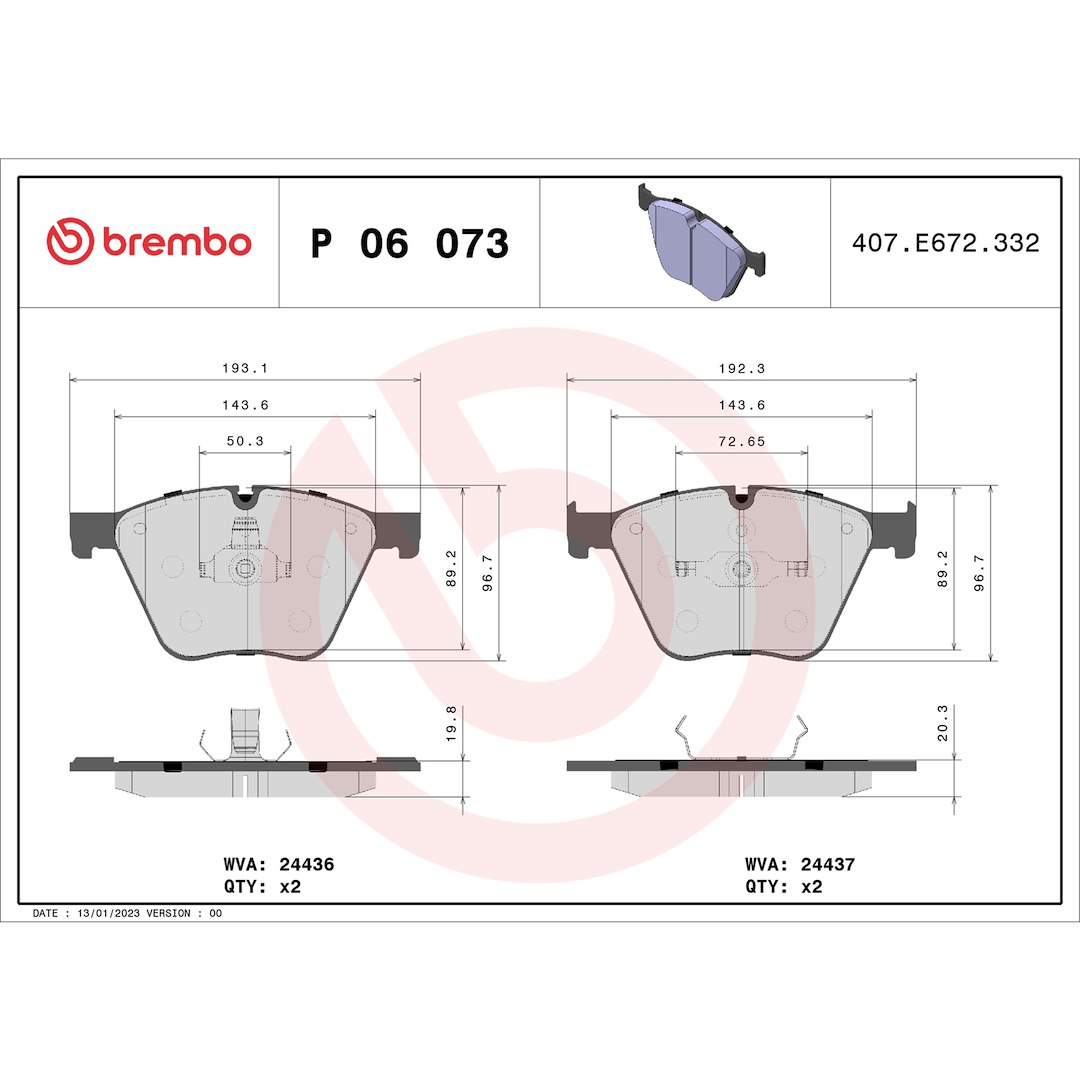 Brembo Brake Pad, Fmsi Number D1443-8594, Low-Metallic, Set of 4 – P06073