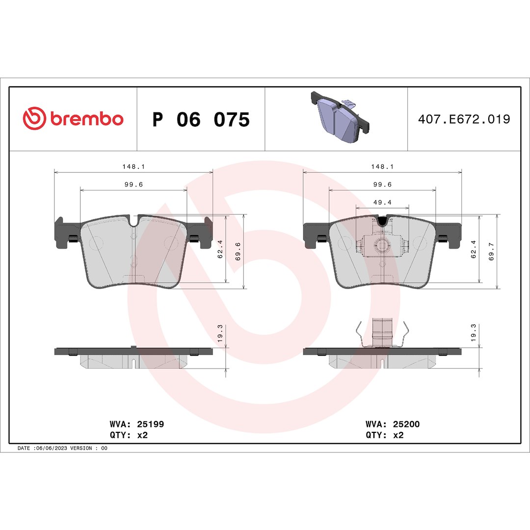 Brembo Brake Pad, Fmsi Number D1561-8772, Low-Metallic, Set of 4 – P06075