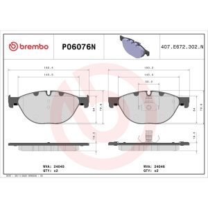 Brembo Brake Pad, Nao, Fmsi Number D1409-8518, Ceramic, Set of 4 – P06076N