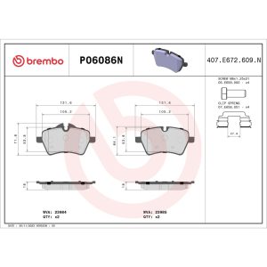 Brembo Brake Pad, Nao, Fmsi Number D1204-8324, Ceramic, Set of 4, With Hardware/ Brake Caliper Screws – P06086N