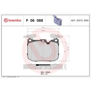 Brembo Brake Pad, Fmsi Number D1609-8822, Low-Metallic, Set of 4 – P06088