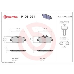 Brembo Brake Pad, Fmsi Number D1308-8992, Low-Metallic, Set of 4, With Hardware/ Brake Caliper Screws – P06091