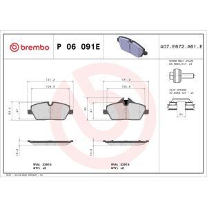 Brembo Brake Pad, Beyond Line, Fmsi Number D1308-8992, Low-Metallic, Set of 4, With Mounting Hardware – P06091E