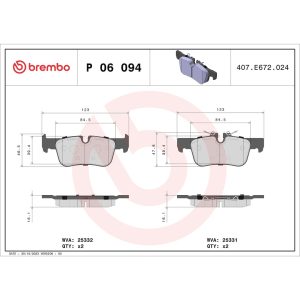 Brembo Brake Pad, Fmsi Number D1762-8993, Low-Metallic, Set of 4 – P06094