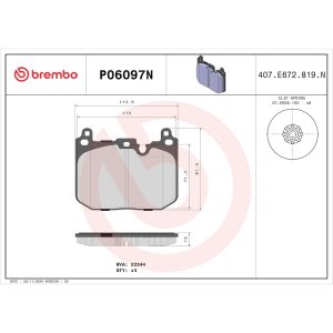 Brembo Brake Pad, Nao, Fmsi Number D1875-8991, Ceramic, Set of 4, With Hardware – P06097N