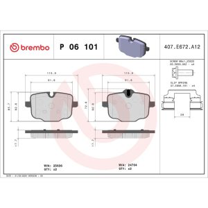 Brembo Brake Pad, Fmsi Number D1850-9077, Low-Metallic, Set of 4, With Hardware/ Brake Caliper Screws – P06101