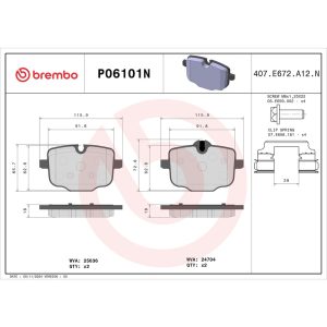 Brembo Brake Pad, Nao, Fmsi Number D1850-9077, Ceramic, Set of 4, With Hardware – P06101N