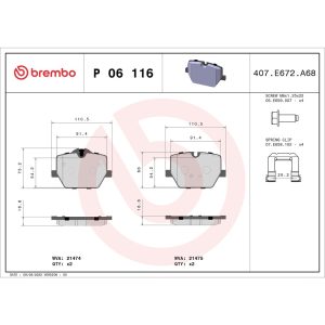 Brembo Brake Pad, Prime Line, Fmsi Number D2220-9460, Low-Metallic, Set of 4, With Mounting Hardware – P06116