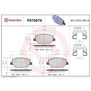 Brembo Brake Pad, Nao, Fmsi Number D1886-9114, Ceramic, Set of 4, With Hardware – P07007N