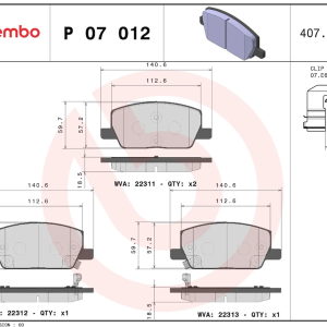 Brembo Brake Pad, Prime Line, Fmsi Number D2019-9144, Low-Metallic, Set of 4, With Mounting Hardware – P07012