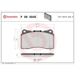 Brembo Brake Pad, Beyond Line, Fmsi Number D1001-7919, Low-Metallic, Set of 4, With Pad Wear Sensor/ Pad Shims/ Brake Lubricant – P09004E