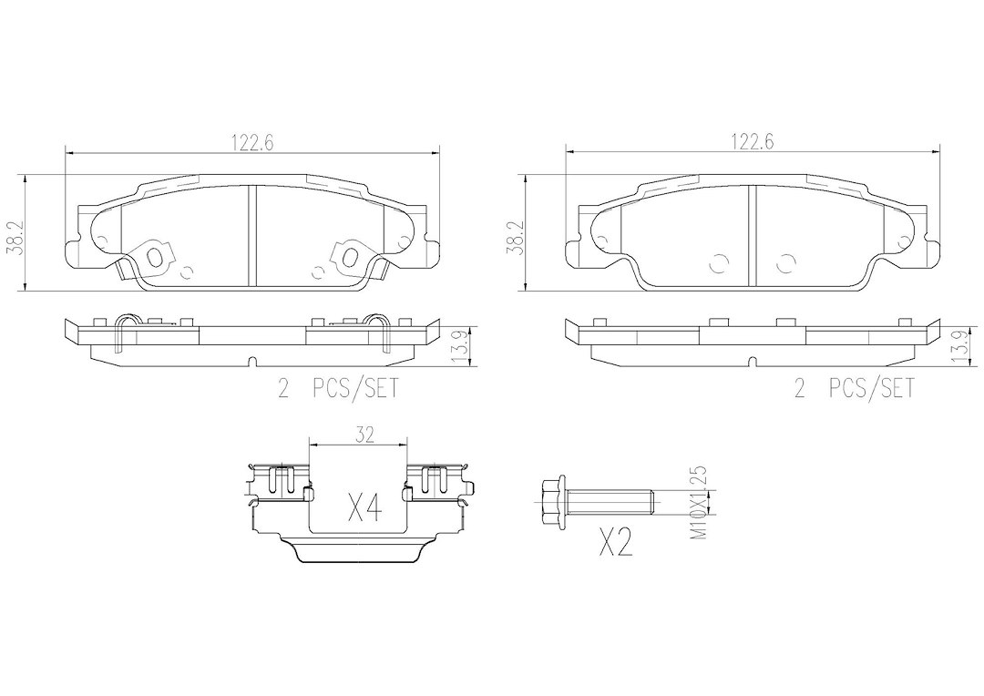 Brembo Brake Pad, Nao, Fmsi Number D922-8207, Ceramic, Set of 4, With Hardware – P09007N