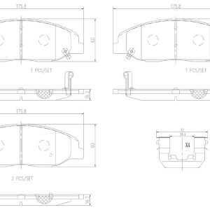 Brembo Brake Pad, Nao, Fmsi Number D1332-8444, Ceramic, Set of 4, With Hardware – P09016N