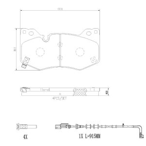 Brembo Brake Pad, Nao, Ceramic, Set of 4, With Brake Lubricant/ Pad Wear Sensor/ Mounting Hardware – P09035N