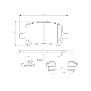 Brembo Brake Pad, Nao, Fmsi Number D1160-8270, Ceramic, Set of 4, With Hardware – P10014N