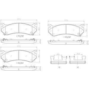 Brembo Brake Pad, Nao, Fmsi Number D785-7653, Ceramic, Set of 4, With Hardware – P10027N
