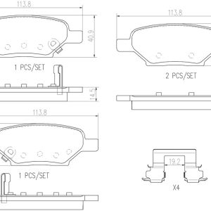 Brembo Brake Pad, Nao, Fmsi Number D1033-7937, Ceramic, Set of 4, With Hardware – P10031N