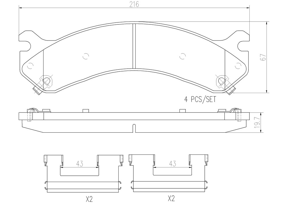 Brembo Brake Pad, Nao, Fmsi Number D909-7788, Ceramic, Set of 4, With Hardware – P10041N