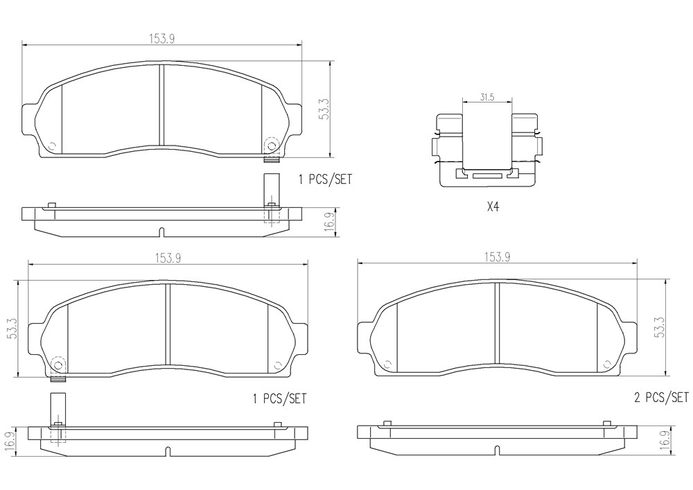 Brembo Brake Pad, Nao, Fmsi Number D913-7794, Ceramic, Set of 4, With Hardware – P10042N