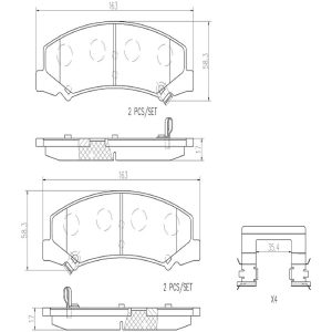 Brembo Brake Pad, Nao, Fmsi Number D1159-8269, Ceramic, Set of 4, With Hardware – P10044N