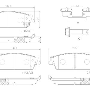 Brembo Brake Pad, Nao, Fmsi Number D1194-8312, Ceramic, Set of 4, With Hardware – P10045N