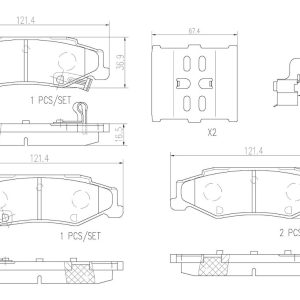 Brembo Brake Pad, Nao, Fmsi Number D732-7600, Ceramic, Set of 4, With Hardware – P10047N