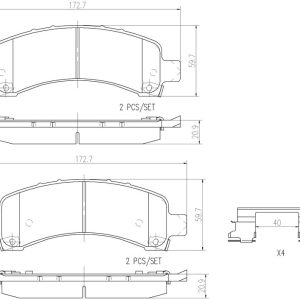 Brembo Brake Pad, Nao, Fmsi Number D974-7875, Ceramic, Set of 4, With Hardware – P10048N
