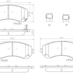 Brembo Brake Pad, Nao, Fmsi Number D844-7720, Ceramic, Set of 4, With Hardware – P10050N