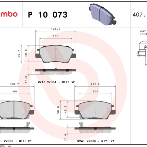 Brembo Brake Pad, Prime Line, Fmsi Number D1844-9072, Low-Metallic, Set of 4, With Mounting Hardware – P10073