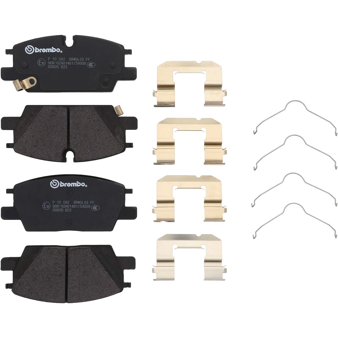 Brembo Brake Pad, Prime Line, Low-Metallic, Set of 4, With Mounting Hardware – P10082