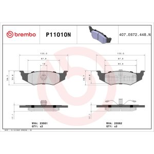 Brembo Brake Pad, Nao, Fmsi Number D782-7650, Ceramic, Set of 4, With Hardware – P11010N