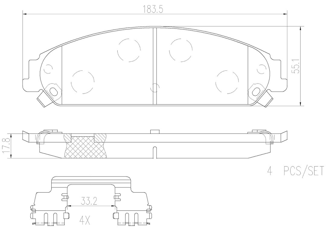 Brembo Brake Pad, Nao, Fmsi Number D1058-7965, Ceramic, Set of 4, With Hardware – P11017N