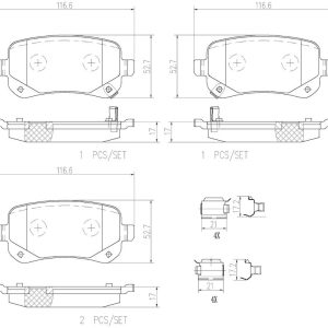 Brembo Brake Pad, Nao, Fmsi Number D1326-8438, Ceramic, Set of 4, With Hardware – P11021N