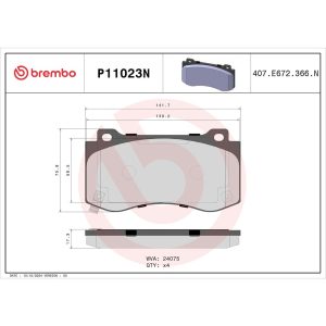 Brembo Brake Pad, Nao, Fmsi Number D1149-8259, Ceramic, Set of 4 – P11023N