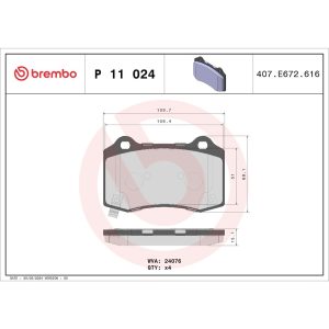 Brembo Brake Pad, Fmsi Number D1053-7958, Low-Metallic, Set of 4 – P11024