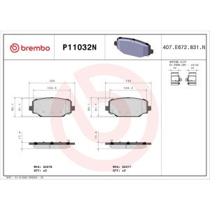 Brembo Brake Pad, Nao, Fmsi Number D1596-8811, Ceramic, Set of 4, With Hardware – P11032N