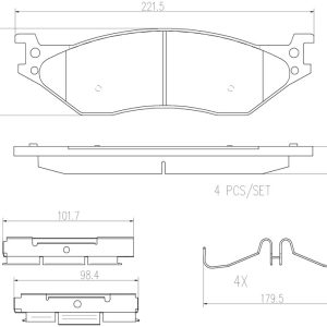 Brembo Brake Pad, Nao, Fmsi Number D1066-7972, Ceramic, Set of 4, With Hardware – P11037N
