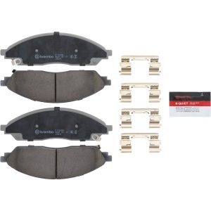 Brembo Brake Pad, Nao, Fmsi Number D2402-9632, Ceramic, Set of 4, With Brake Lubricant/ Pad Wear Sensor/ Mounting Hardware – P11046N