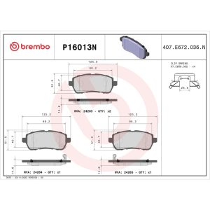 Brembo Brake Pad, Nao, Fmsi Number D1454-8738, Ceramic, Set of 4, With Hardware – P16013N