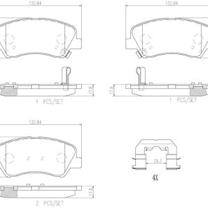 Brembo Brake Pad, Nao, Fmsi Number D1593-8806, Ceramic, Set of 4, With Hardware – P18025N