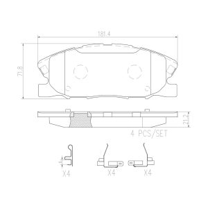 Brembo Brake Pad, Nao, Fmsi Number D1797-8998, Ceramic, Set of 4, With Hardware – P18037N
