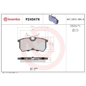 Brembo Brake Pad, Nao, Fmsi Number D886-7763, Ceramic, Set of 4, With Hardware – P24047N