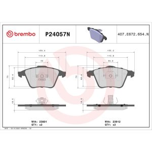 Brembo Brake Pad, Nao, Fmsi Number D915-8519, Ceramic, Set of 4 – P24057N