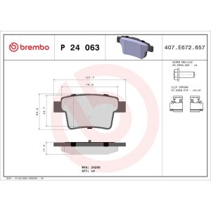 Brembo Brake Pad, Fmsi Number D1071-7976, Low-Metallic, Set of 4, With Hardware – P24063