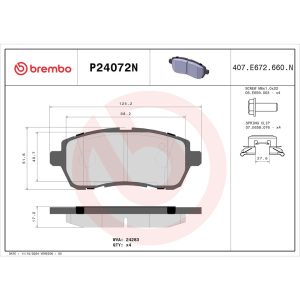 Brembo Brake Pad, Nao, Fmsi Number D1454-8653, Ceramic, Set of 4, With Hardware – P24072N