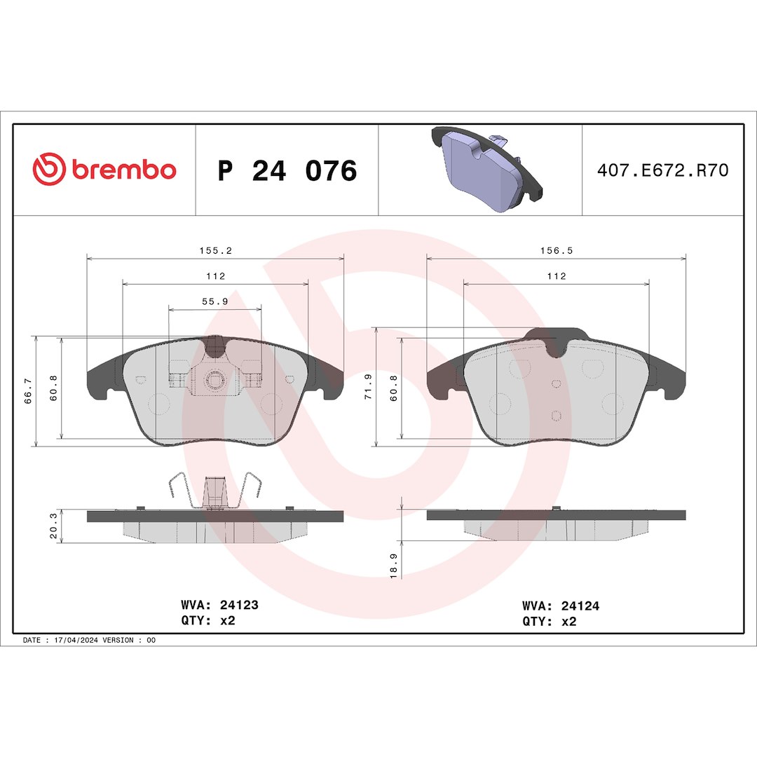 Brembo Brake Pad, Fmsi Number D1306-8421, Low-Metallic, Set of 4 – P24076